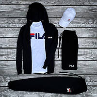 Детский Комфортный черный спортивный Комплект 5 в 1 Fila с белой футболкой и кепкой для повседневного ношения