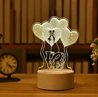 3D LED — світильник нічник USB Закохані серця I love you