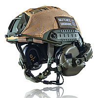 Каска Шлем "FAST" NIJ IIIA. Олива + Активные Наушники EARMOR M32 крепление "Чебурашка". Кавер Пиксель