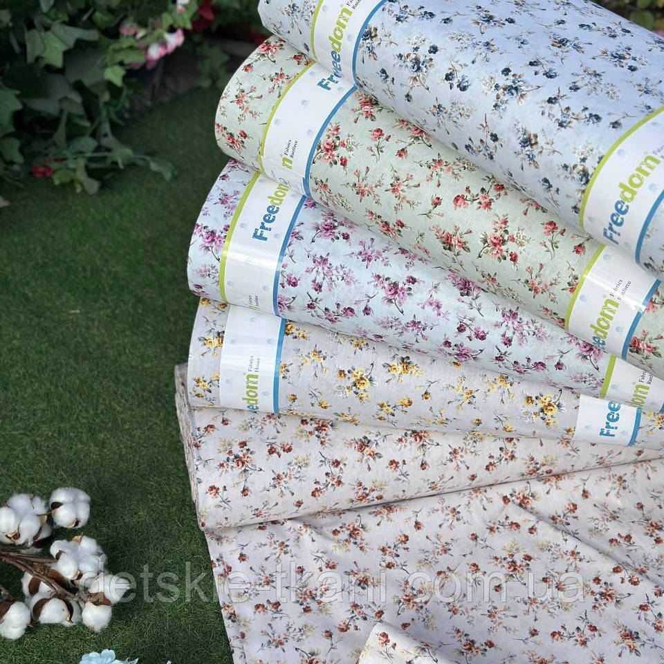Тканина ранфорс оптом "Квіточки-букетики" (рулонами), фото 1