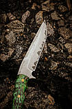 Ніж ручної роботи із нержавіючого дамаска «Грінч #1» зі шкіряними піхвами 61 HRC., фото 6