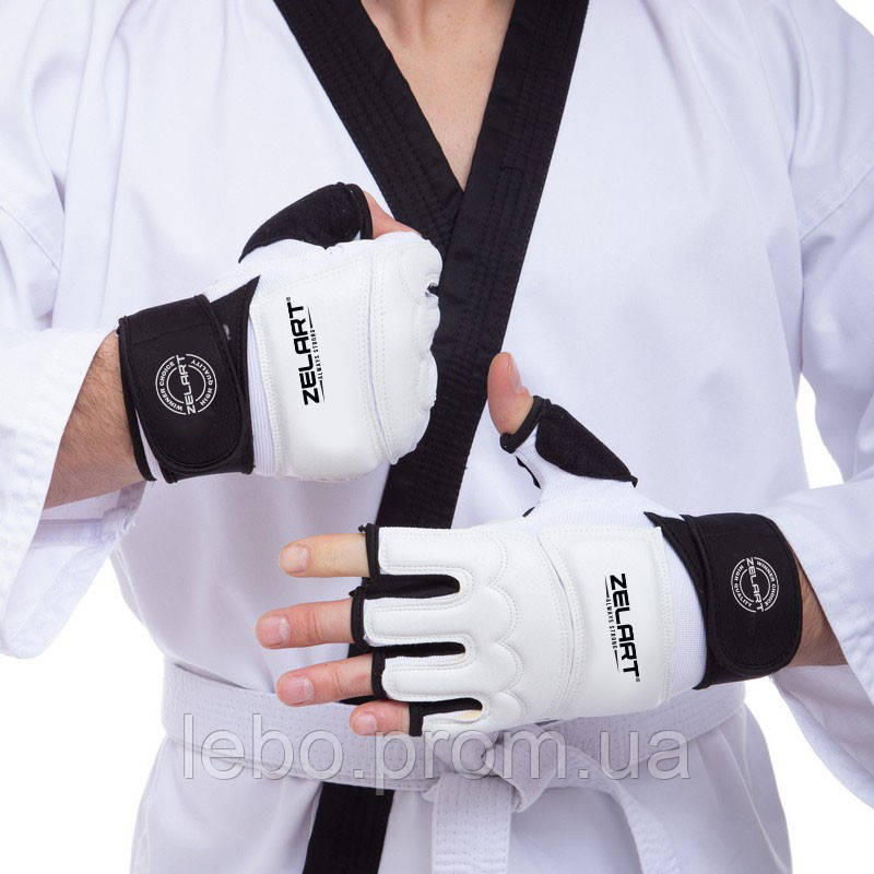Перчатки для тхэквондо с фиксатором запястья Zelart BO-2310-W XS-XL белый lb - фото 2 - id-p2145523279