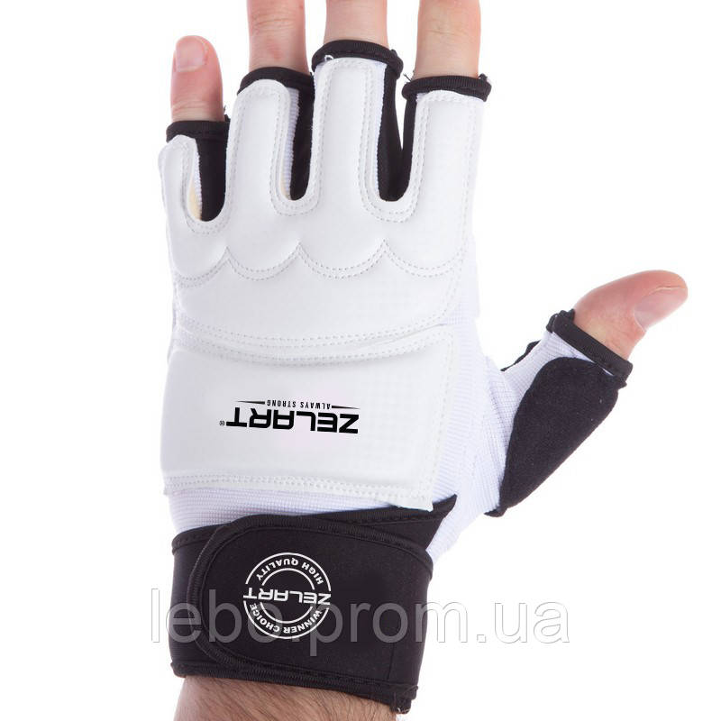 Перчатки для тхэквондо с фиксатором запястья Zelart BO-2310-W XS-XL белый lb - фото 5 - id-p2145523279