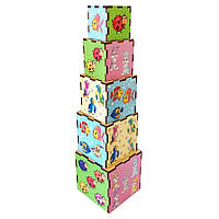 Деревянные кубики-пирамидка "Животные" Ubumblebees (ПСД013) PSD013, 5 кубиков, Toyman