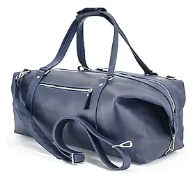 Шкіряна дорожня сумка Stout L 55х27х23 см., темно-синя