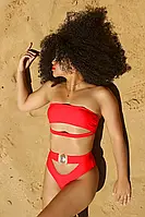 Червоний сексуальний жіночий купальник бікіні ліф топ і високі плавки