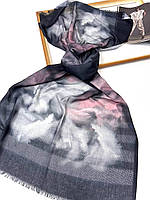 Нейтральный весенний шарф палантин. Классический женский весенний турецкий хлопковый шарф Черно - Розовый