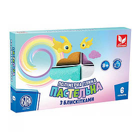 Полімерна глина пастельних квітів Школярик 304118001-UA з блискітками 6 кольорів, Toyman