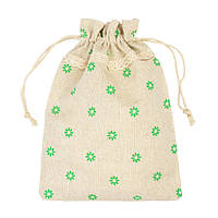 Мешочек подарочный на затяжке Зеленые Цветочки Лён Кружево 21.5х15.5 см Gala day Натуральный IB, код: 8325600