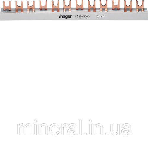 Шина фазна 3P 10 мм2 57M, Hager, (KDN363B)