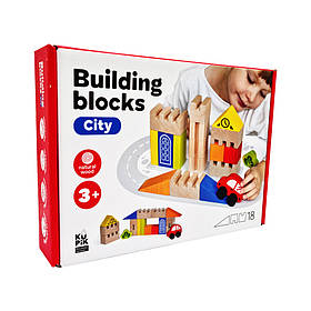 Дитячі дерев'яні Будівельні блоки "Місто" Igroteco 900538, 18 деталей, Toyman