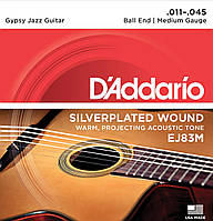 Струны для акустической гитары D'Addario EJ83M Silverplated Wound Medium Gypsy Jazz Guitar St KS, код: 6556779