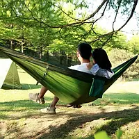 Туристический гамак с москитной сеткой Hammock 270x140 см Зеленый,Гамак для отдыха с защитой от насекомых