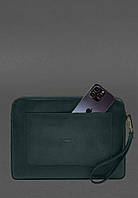 Кожаный чехол для ноутбука на молнии с карманом и хлястиком на руку Зеленый BlankNote GL, код: 8321944