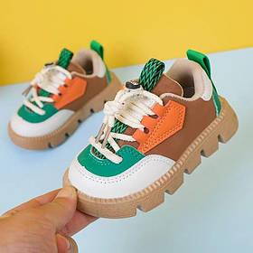 Дитячі кросівки для хлопчика та дівчинки черевики з еко шкіри та замші коричневий 21-13.5 см
