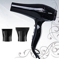 Фен для волос профессиональный VGR V-413 2200 Вт 2 насадки Черный | мощный фен для волос