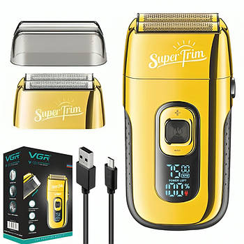 Електробритва з дисплеєм від USB, VGR Super Trim V-332, Золотий / Акумуляторна бритва для обличчя / Шейвер