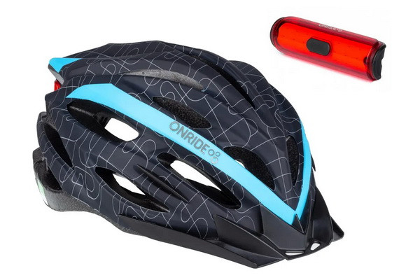 Велошолом OnRide Grip L (58-61 см) + Мигалка OnRide View 270° Чорний/синій Art 6100864, фото 1