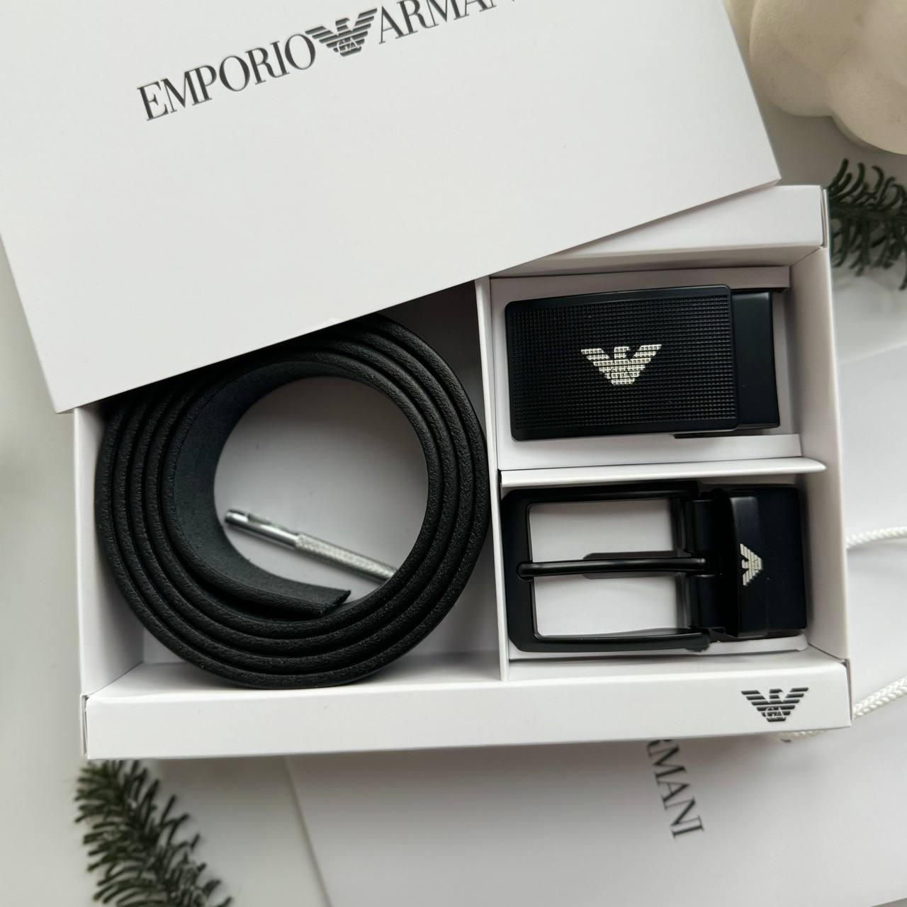 Ремінь із двома пряжками Armani (упаковка в подарок)
