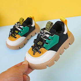 Дитячі кросівки для хлопчика та дівчинки черевики з еко шкіри та замші чорний 21-13.5 см