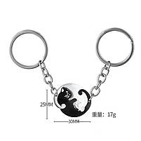 Брелоки для ключів парні для друзів, подруг. Брелки з котиками Інь Янь. Парні брелоки для закоханих, фото 2