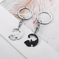 Брелоки для ключів парні для друзів, подруг. Брелки з котиками Інь Янь. Парні брелоки для закоханих, фото 9