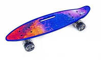 Детский пластиковый пенниборд скейтборд Penny Board с рукой принтом Nebula и светящимися колесами до 70 кг