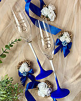 Свадебные бокалы синее омбре с именами и датой