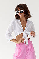 Женская укороченная блуза на запах - белый цвет, L (есть размеры) ht