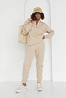 Женский спортивный костюм с молнией на воротнике - бежевый цвет, L/XL (есть размеры) ht
