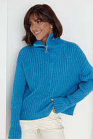 Жіночий светр з блискавкою на комірі - синій колір, L (є розміри) ht