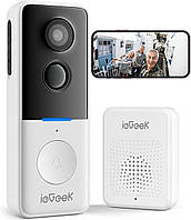 Бездротовий відеодверний дзвінок ieGeek з передзвоном - HD-камера дверного дзвінка 1080P, голосове повідомлення