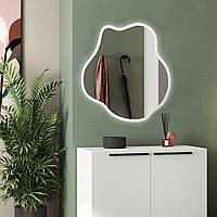 Зеркало настенное с подсветкой 80х80 см ассиметричное. Зеркала для прихожей, гостиной, ванной комнаты, дома Белый