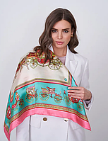 Женский платок на голову бежевый, розовый, бирюзовый, легкий шарф, шелковый платок, яркая бандана 90 см