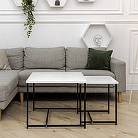 Журнальный столик онлайн лофт комплект M+S квадратные, столики для гостиной Белый Черный