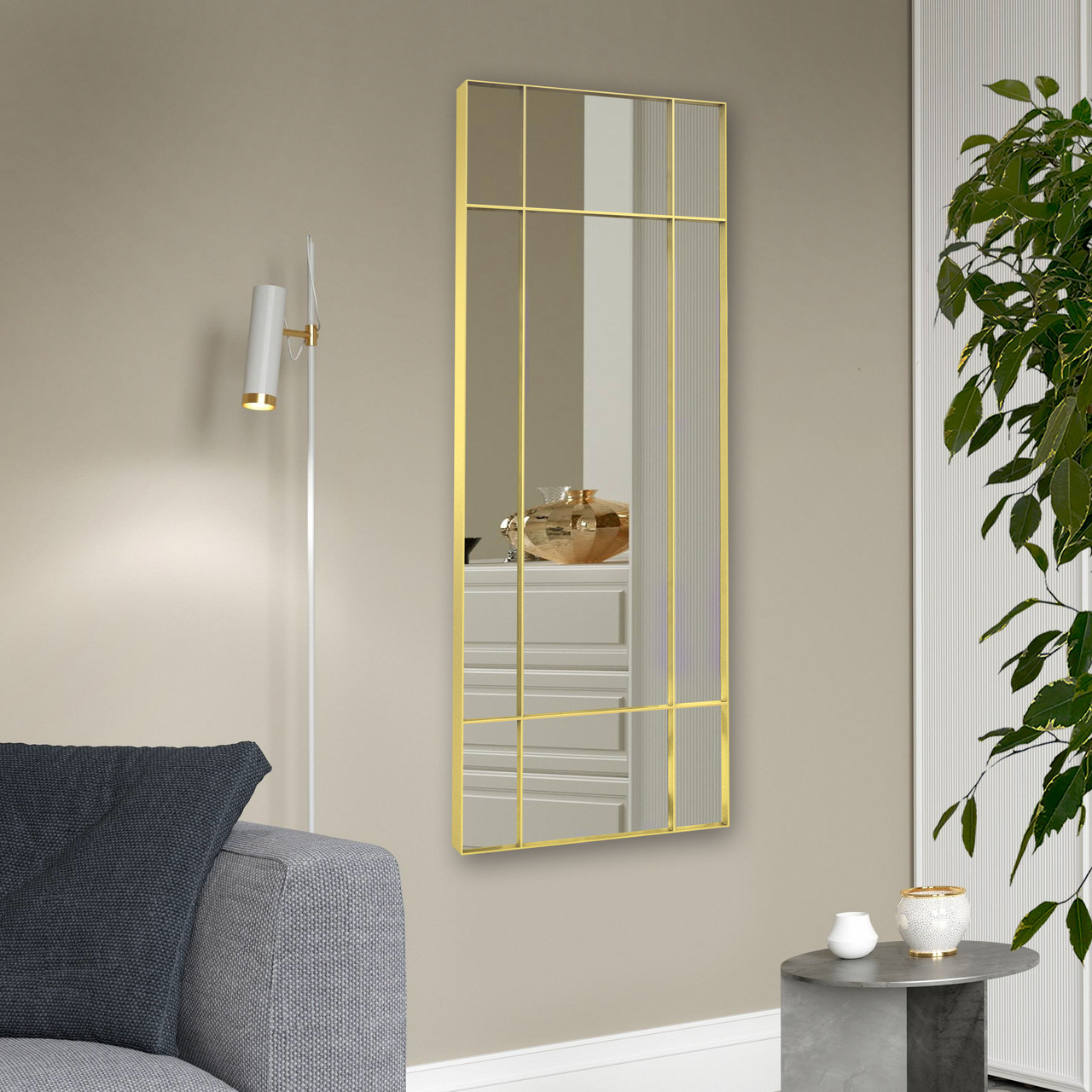 Дзеркало прямокутне настінне 150х70 см у металевій рамі. Дзеркала для передпокою, вітальні, будинку лофт Білий Золото, фото 1
