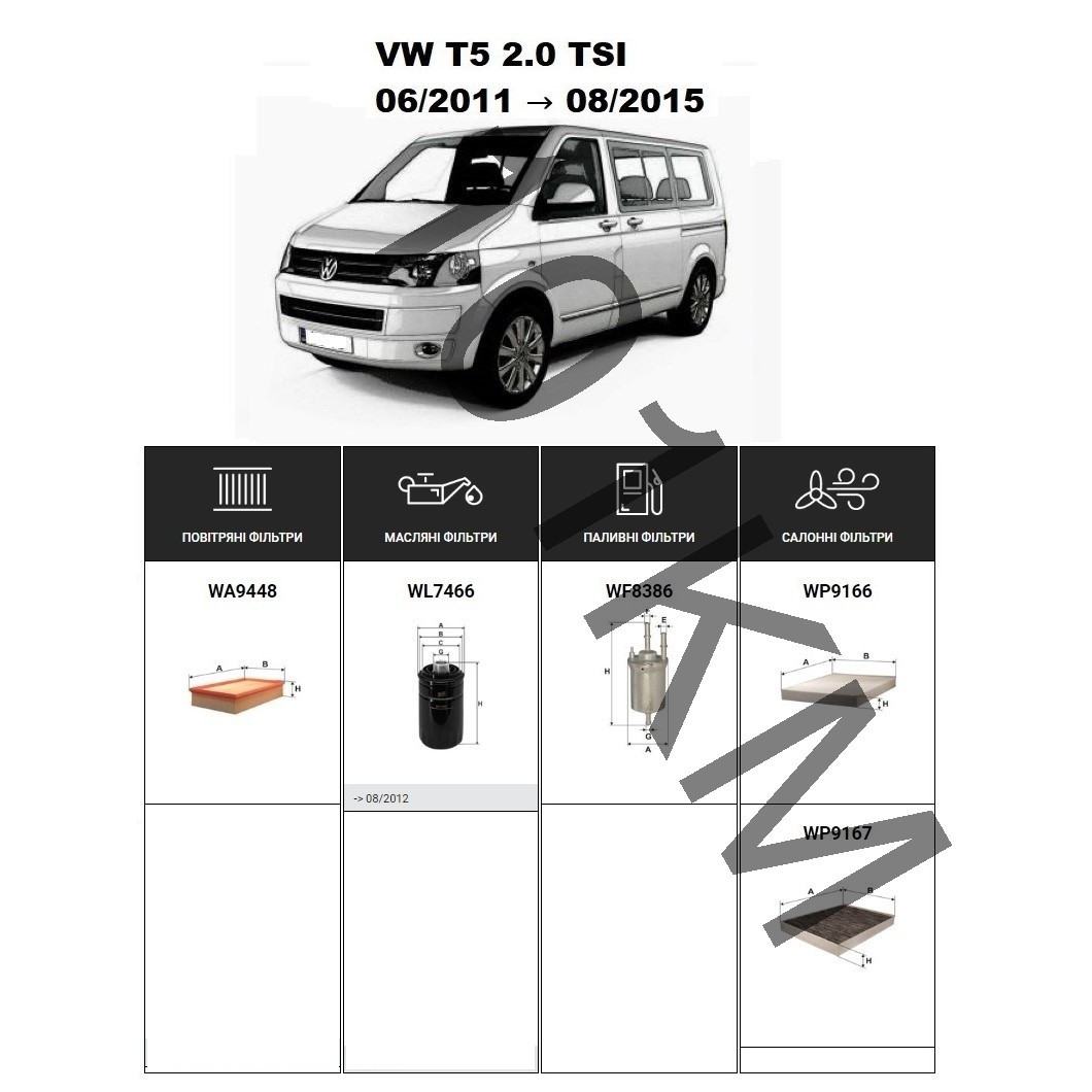 Комплект фільтрів VW T5 2.0 TSI (2011-2012) WIX