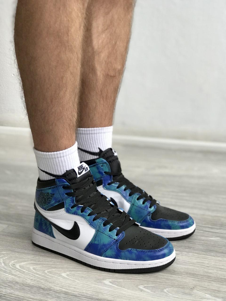Кросівки чоловічі сині Jordan 1 Retro High Tie-Dye (04846)