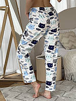 Женские Пижамные штаны COSY из сатина Котики Рыбки молочный S311P Im_700