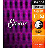 Струны для акустической гитары Elixir 11182 Nanoweb 80 20 Bronze Acoustic HD Light 13 53 ZZ, код: 6555457