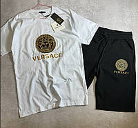 Versace чоловічий костюм брендовий літній комплект біла футболка та чорні шорти Версаче