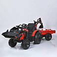 Дитячий електротрактор із заднім і переднім ковшем TOP-WORKER з причепом (червоний колір), фото 3