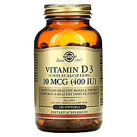 Витамин Д3 Solgar 10 мкг (400 МЕ) 250 гелевых капсул GL, код: 7701225
