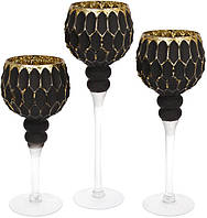 Декоративні скляні свічники Golden black 3 штуки DP96371 BonaDi MN, код: 8390006