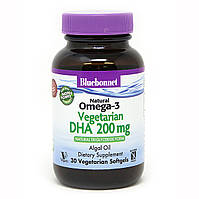 Вегетарианская Омега-3 из Водорослей DHA 200 mg Bluebonnet Nutrition 30 растительных капсул GL, код: 1846788