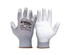 Рукавички безшовні трикотажні MASTERTOOL з поліуретановим покриттям долоні 10" 25-26 г підвіс сірі 83-0643