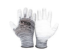 Рукавички безшовні трикотажні MASTERTOOL з поліуретановим покриттям долоні 10" 25-26 г підвіс меланж 83-0649