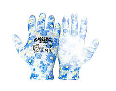 Рукавички безшовні трикотажні MASTERTOOL "Барвінок" з поліуретановим покриттям долоні 9" 17-20 г підвіс