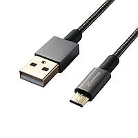 Кабель Grand-X USB-microUSB, Cu, 2,1A, Black, 1m, доп. защита-метал.оплетка (MM-01) TS, код: 6703669