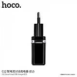 Home Charger 2.4A 2U Lightning Cable (1m) Hoco C12 Black — White, фото 3